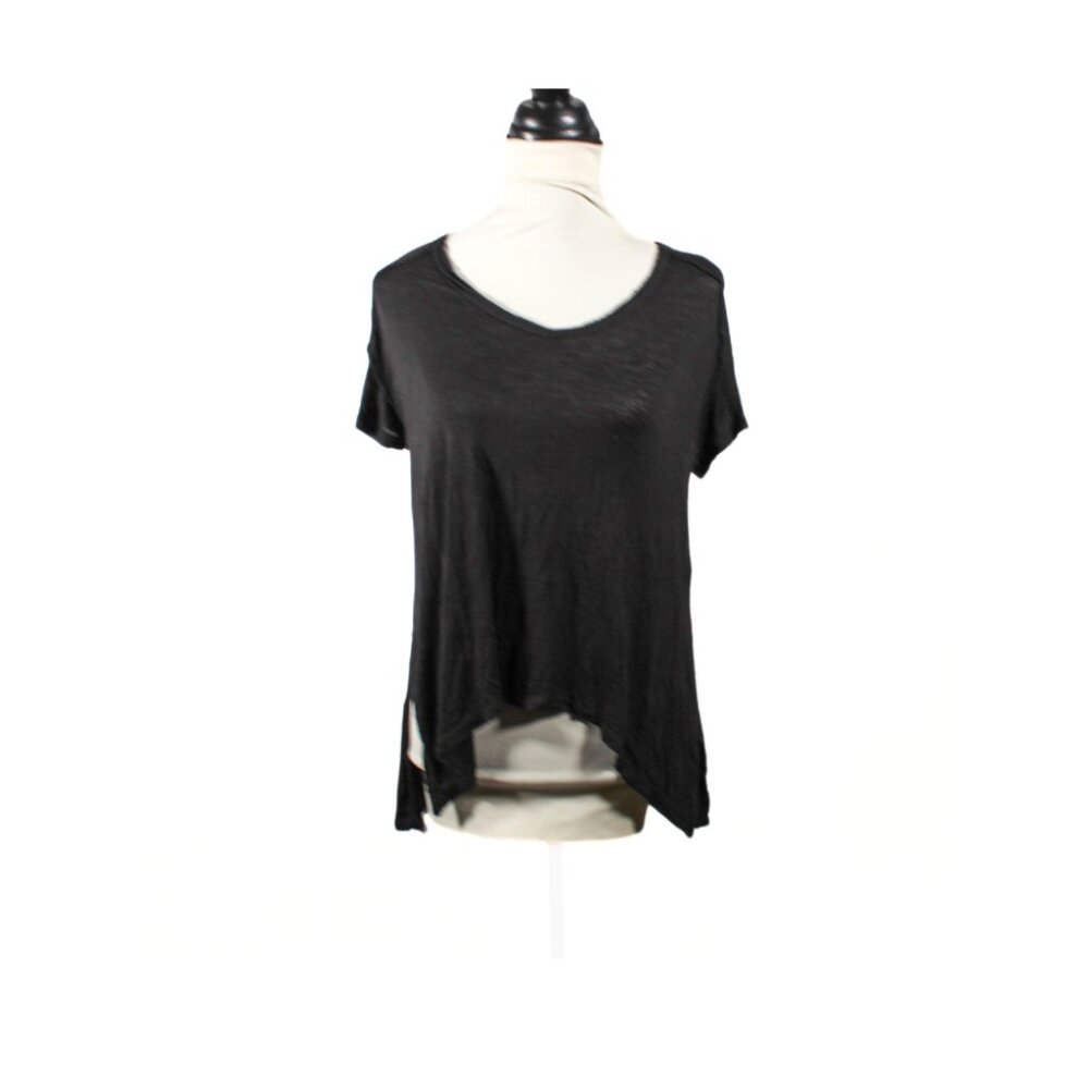 Mossimo Distressed High-Low Top – Women’s S, Black, Sheer & Edgy